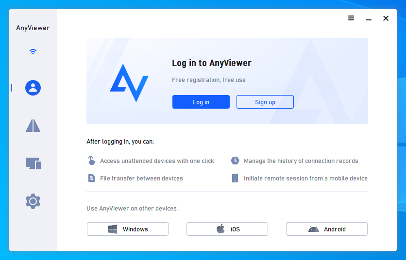 Log in for AnyViewer