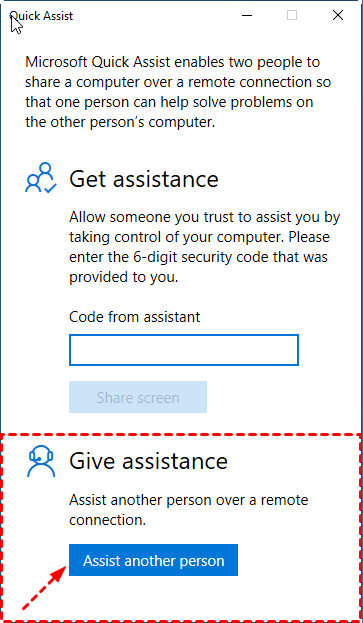 Give Assistence via Quick Assit